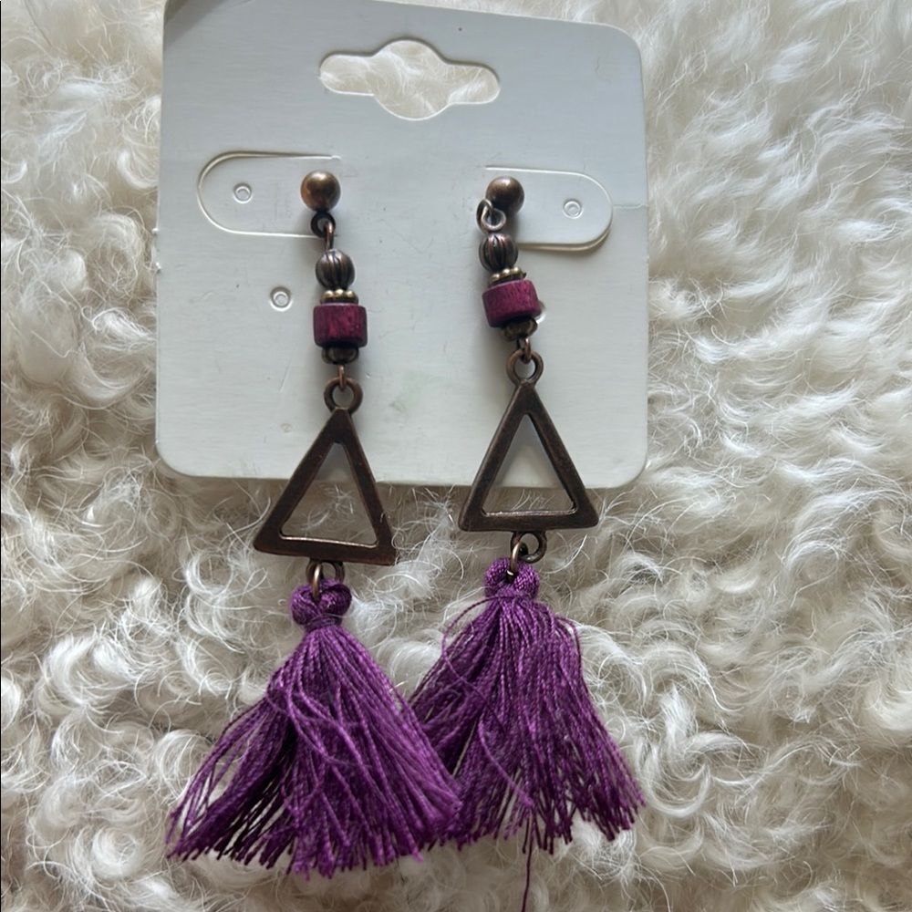 Purple Tassel Triangle Earrings